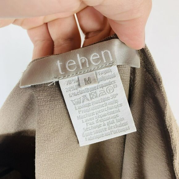 Tehen France Sheath Dress Tan Boat Neck Career Polished 1/4 Sleeves Size Medium - Picture 7 of 8